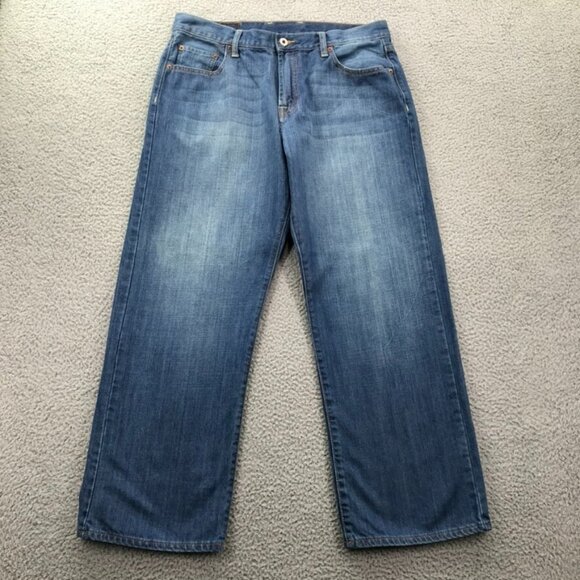 LUCKY BRAND Mens Size 34x28 Short Straight Leg 165 100% Cotton Blue Denim Jeans - Picture 1 of 16